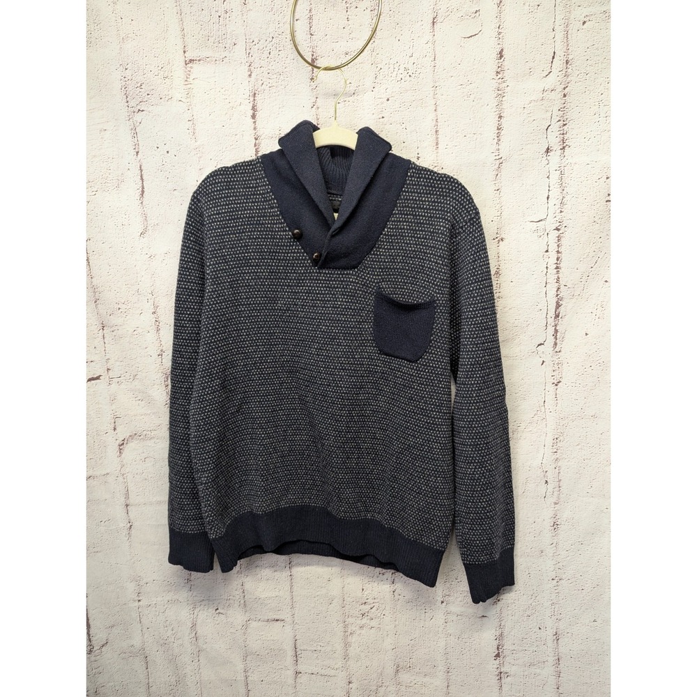 J.Crew Shawl Collar 100% Lambswool Men's Sweater Blue Birdseye's Size M Medium